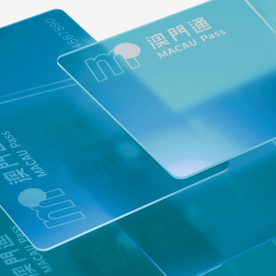 Macau pass cards with blue and teal gradient.